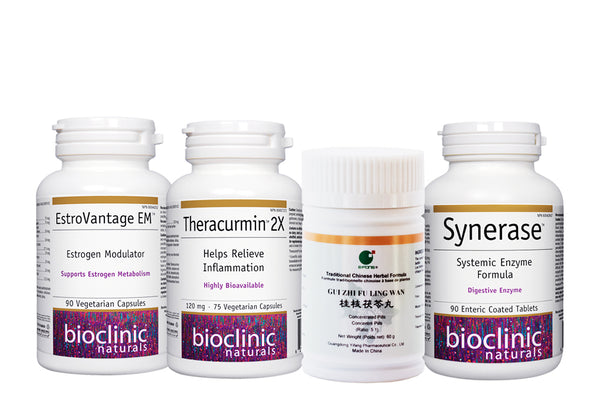 EstroVantage, Synerase, Theracumin, Cinnamon Twig and Poria are all included in this kit to treat the inflammation and pain associated with endometriosis.